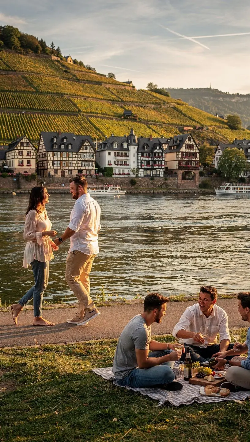 Touristen, die durch die engen Gassen einer charmanten deutschen Stadt schlendern.